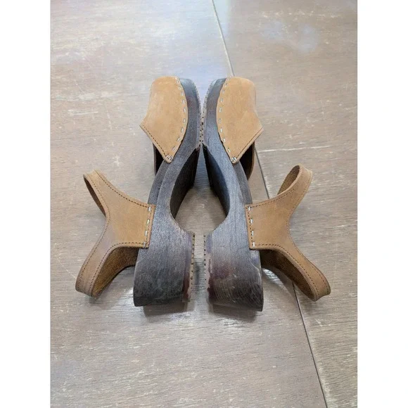 Sandgrens Saragasso Classic Clogs Women's 39 Tan Leather Wooden MaryJane Swedish - Picture 8 of 11